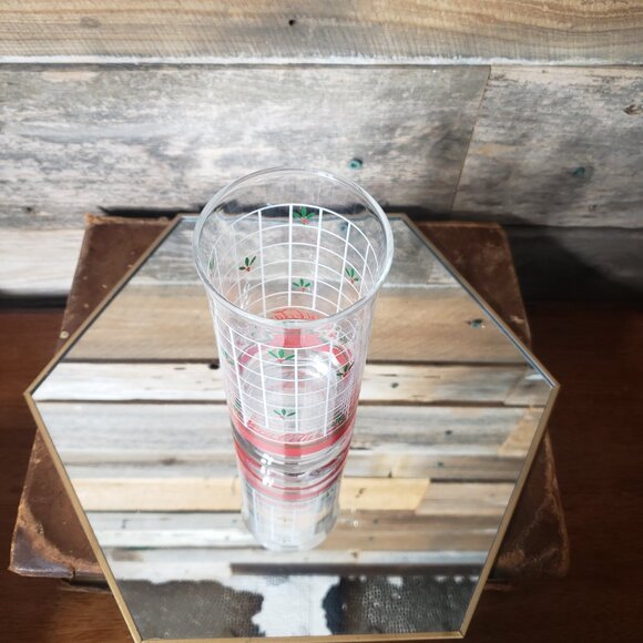 Libbey Glass Co - Coca-Cola Christmas Holly Windowpane Glass - Picture 6 of 7